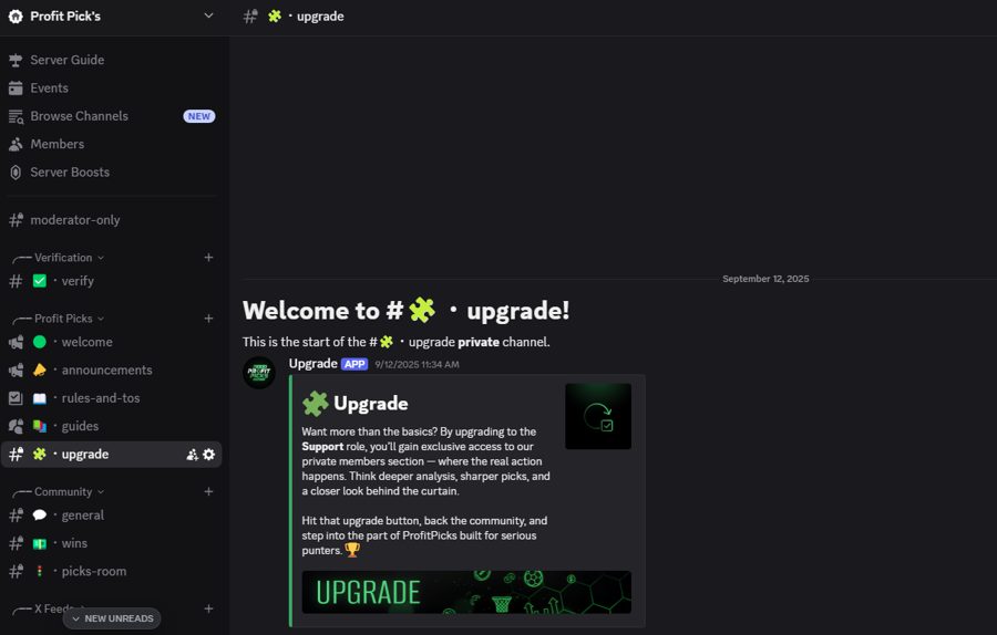 Profit Picks Discord upgrade channel